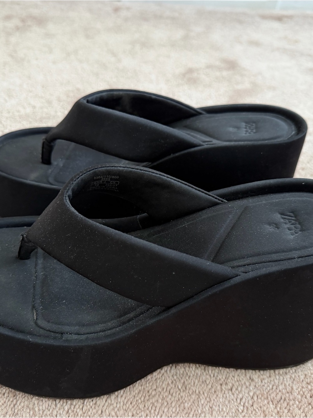Zara Black Platform Thong Sandals - Women's Elevated Flip Flops